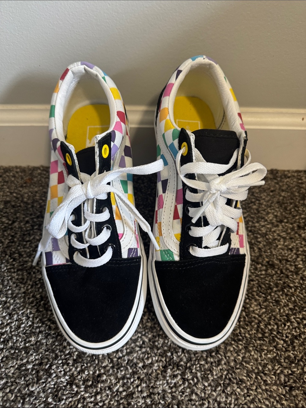 Women’s Vans  Checkerboard Low-Top Sneakers - Black & Pastel Rainbow
